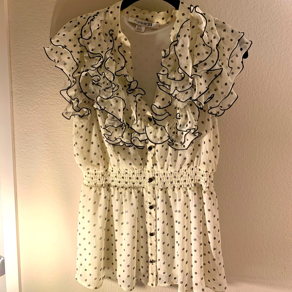 Cream polka ruffle top